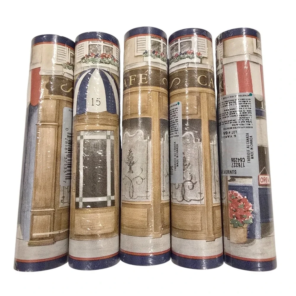 VTG 90s Sunworthy Wallpaper Border Lot 5 French‎ Cafe Bistro NIP 25 Yds SAME LOT